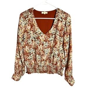 Mystree Floral Blouse‎ Size Small Elastic Waist V-Neck Cottagecore
